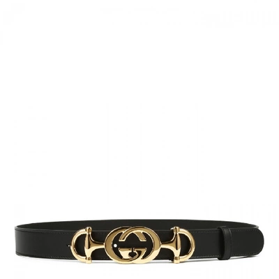 Shop Gucci Logo Embellished Leather Waist-belt In Black