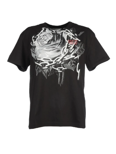 Shop Valentino Printed Cotton T-shirt In Black