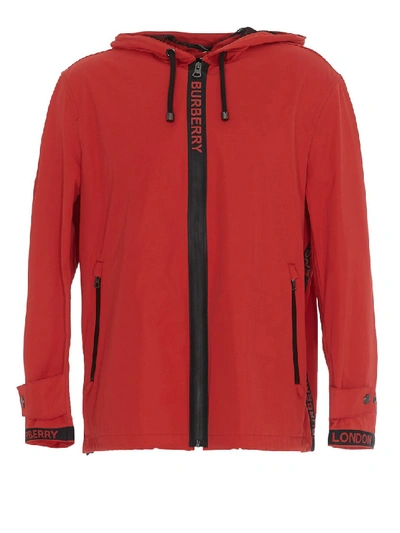 Shop Burberry Logo Twill Hooded Jacket In Red