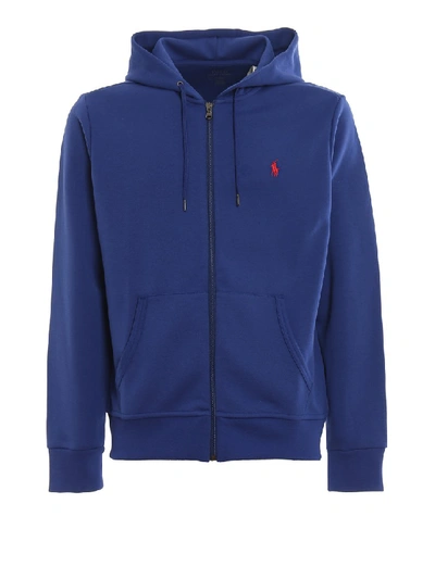 Shop Polo Ralph Lauren Cotton Blend Front Zip Hoodie In Blue