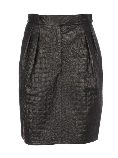 Shop Max Mara Embossed Leather Skirt In Black