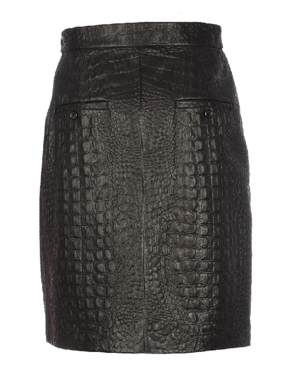 Shop Max Mara Embossed Leather Skirt In Black