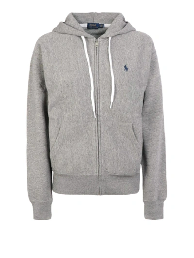 Shop Polo Ralph Lauren Logo Embroidery Grey Hoodie