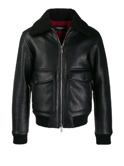 Shop Dsquared2 Black Eco Shearling Jacket