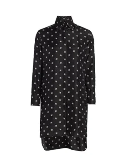 Shop Fendi Karligraphy Silk Shirtdress In Black