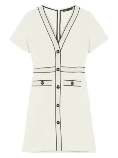 Shop Maje Roppy Tweed A-line T-shirt Dress In Ecru