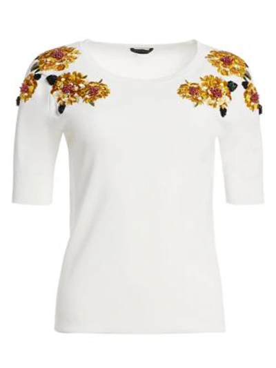 Shop Escada Women's Chrysanthemum Embroidered Sweater In Natural