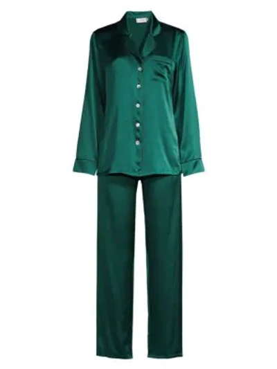 Shop Ginia Fine Finishes Two-piece Silk Pajama Set In Dark Green