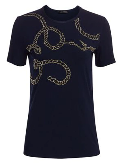 Shop St John Studded Rope Print Jersey T-shirt In Navy