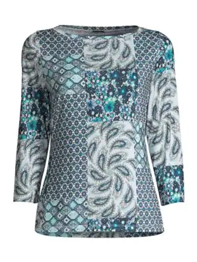 Shop Elie Tahari Jolie Paisely & Floral Three-quarter Sleeve Top In Blue Print