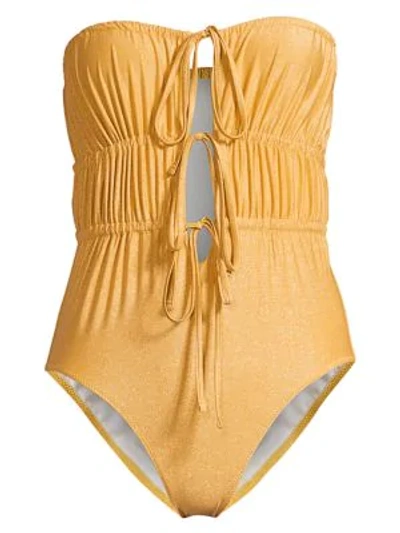 Shop Solid & Striped The Paula Ruched Tie-front One-piece Swimsuit In Glitter Gold