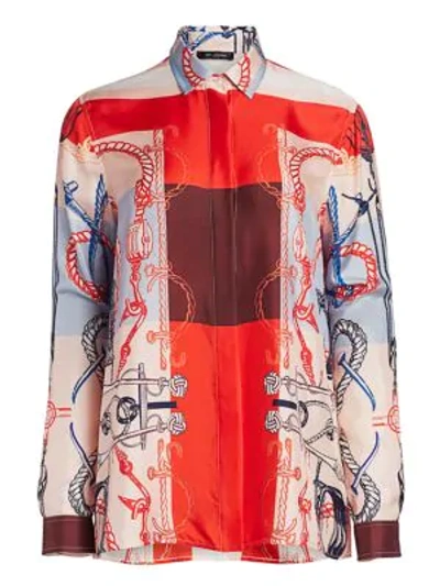 Shop St John Women's Mariner Scarf-print Silk Blouse In Geranium