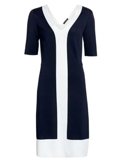 Shop St John Colorblock Milano Knit Midi Dress In Navy White Multi