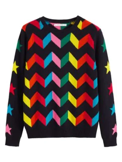 Shop Chinti & Parker Rainbow Chevron Cashmere Sweater In Navy Multi