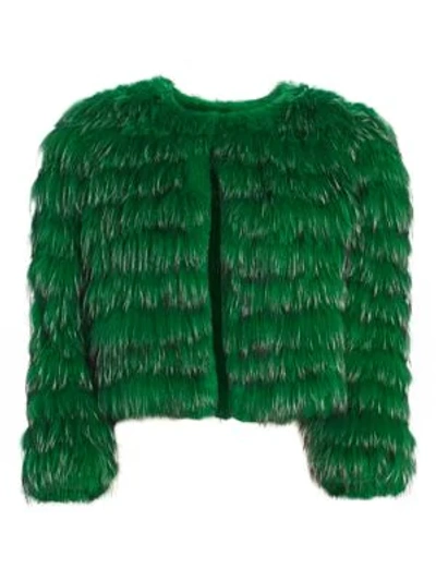 Shop Alice And Olivia Fawn Rabbit & Fox Fur Jacket In Basil