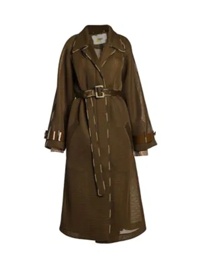 Shop Fendi Belted Mesh Coat In Art Nouveau Brown