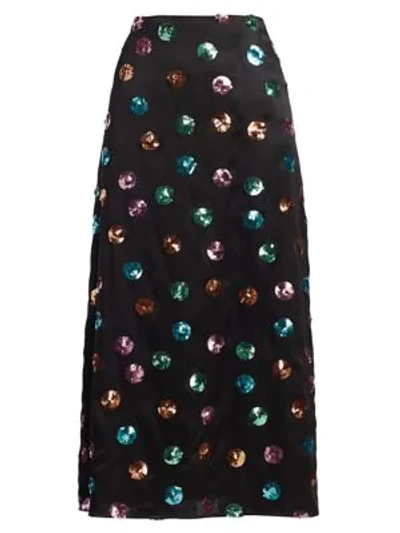 Shop Rixo London Kelly Sequin Dot Midi Skirt In Black Multi