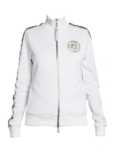Shop Fendi Silver Logo Stripe Track Jacket In White