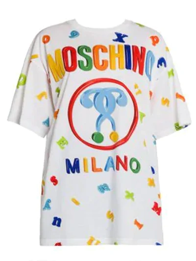 Shop Moschino Logo Alphabet Oversized Tee In White