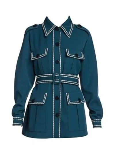 Shop Fendi Gabardine Twill Belted Safari Jacket In Deco Blue