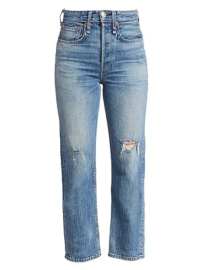 Shop Rag & Bone Maya High-rise Distressed Ankle Straight Jeans In Denim