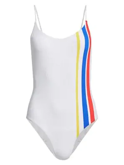 Shop Onia Women's Gabriella Striped One-piece Swimsuit In White