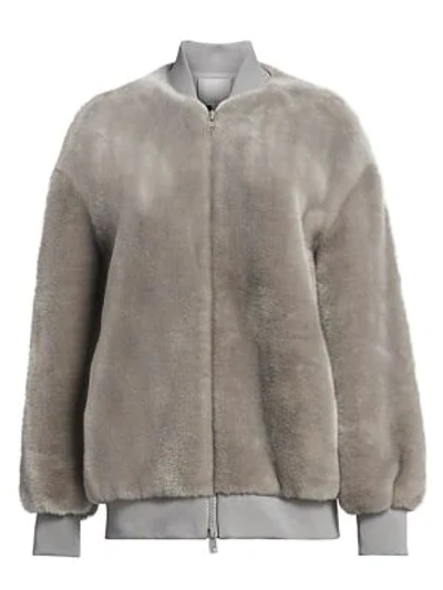 Shop Tibi Luxe Oversized Faux Fur Bomber Jacket In Grey