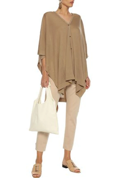 Shop Agnona Suede-trimmed Cashmere Poncho In Camel