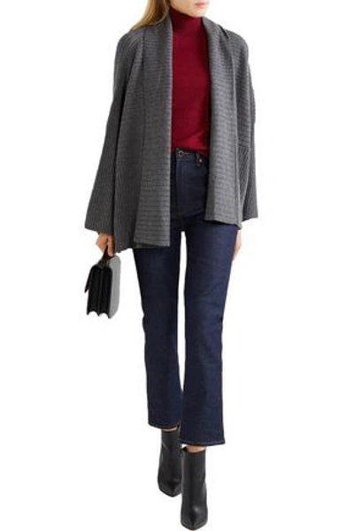 Shop Agnona Woman Ribbed Cashmere Cardigan Dark Gray