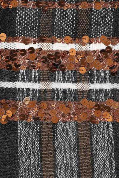 Shop Brunello Cucinelli Woman Fringed Sequin-embellished Checked Jacquard Scarf Copper