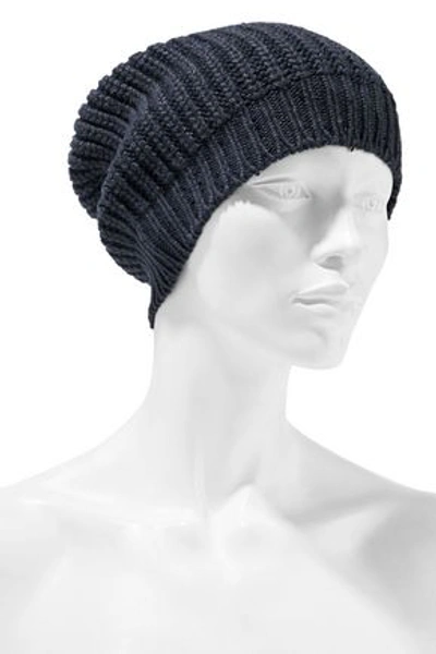 Shop Brunello Cucinelli Woman Sequin-embellished Ribbed Cashmere And Silk-blend Beanie Midnight Blue