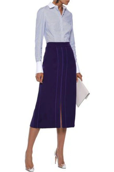 Shop Derek Lam Woman Wool-blend Gabardine Midi Pencil Skirt Dark Purple