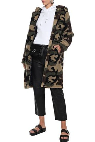 Stand Studio Woman Estelle Printed Faux Shearling Hooded Coat Army Green |  ModeSens