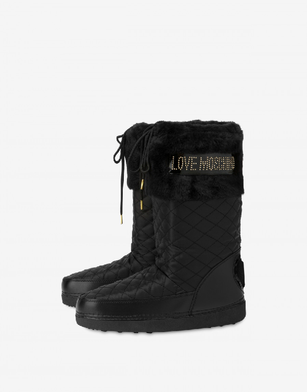 Love Moschino Quilted Shell Snow Boots In Black | ModeSens