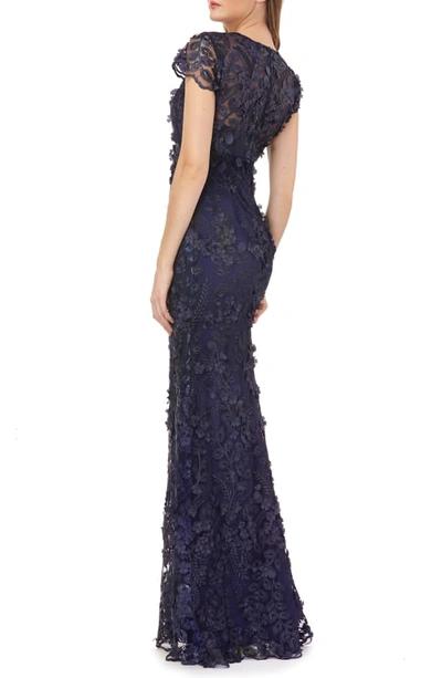 Shop Carmen Marc Valvo Infusion Petals Embellished Gown In Navy