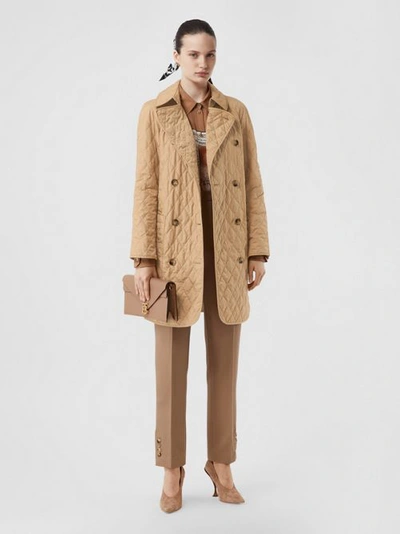 Shop Burberry Diamond Quilted Double-breasted Coat In Biscuit