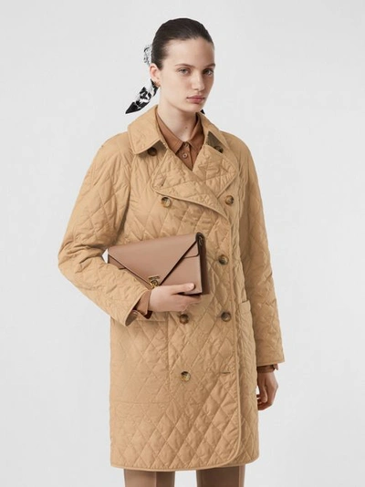 Shop Burberry Diamond Quilted Double-breasted Coat In Biscuit