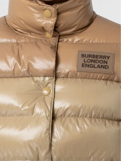 Shop Burberry Panelled Nylon Puffer Jacket With Detachable Sleeves In Soft Camel