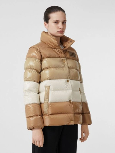 Shop Burberry Panelled Nylon Puffer Jacket With Detachable Sleeves In Soft Camel