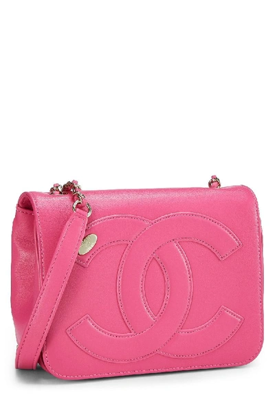 Shop Chanel Pink Lambskin Cc Flap Shoulder Bag