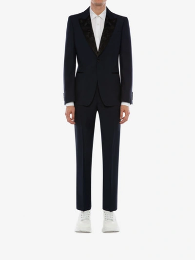 Shop Alexander Mcqueen Wool Mohair Tuxedo Pants In Navy