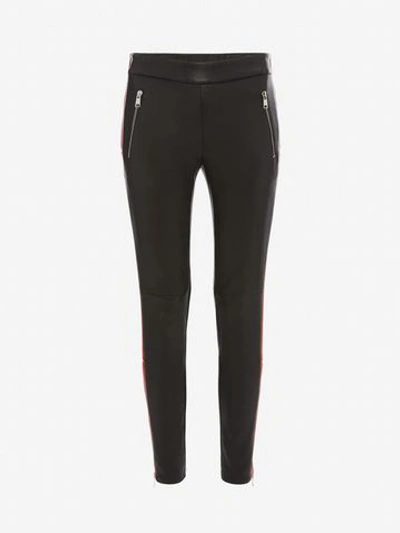 Shop Alexander Mcqueen Leather Stripe Trouser In Black/red