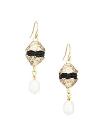 Shop Akola Women's 18mm Baroque Pearl & Leather Small Drop Earrings In Yellow Goldtone