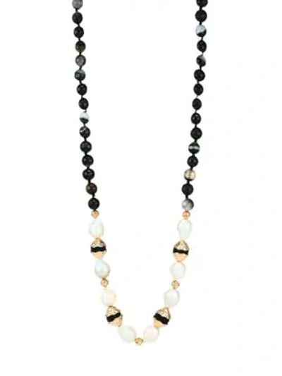 Shop Akola Women's 18mm Baroque Pearl & Mixed Gemstone Long Necklace In Black