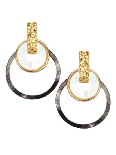 Shop Akola Women's Mother-of-pearl & Horn Triple-hoop Earrings In Yellow Goldtone