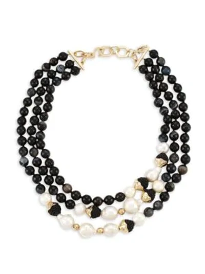 Shop Akola 18mm Baroque Pearl & Mixed Gemstone Triple-strand Necklace In Yellow Goldtone
