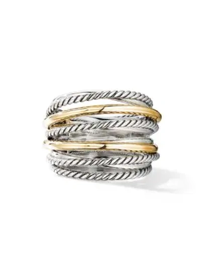 Shop David Yurman Crossover Wide Ring With 18k Yellow Gold In Silver