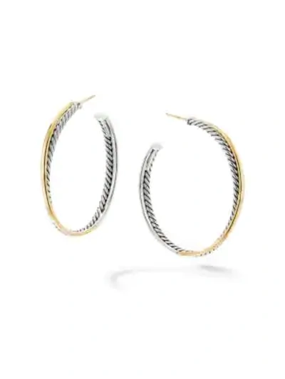 Shop David Yurman Crossover Extra-large Hoop Earrings With 18k Yellow Gold In Silver