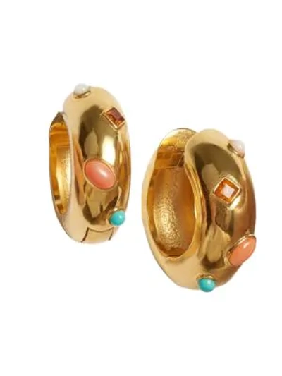 Shop Lizzie Fortunato Women's Goldplated Mother-of-pearl & Multi-stone Chubby Hoop Earrings