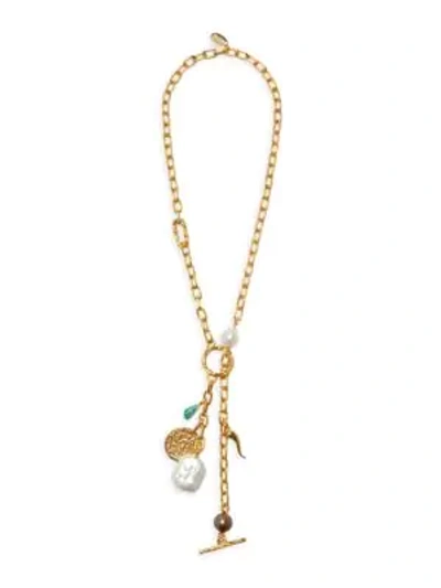 Shop Lizzie Fortunato Women's Scorpion Goldplated, Freshwater Pearl & Multi-charm Lariat Necklace
